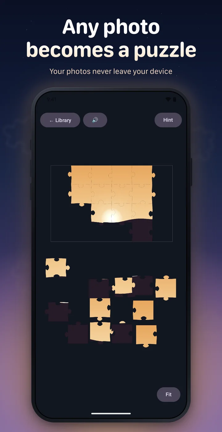 A custom sunset photo turned into a playable jigsaw puzzle