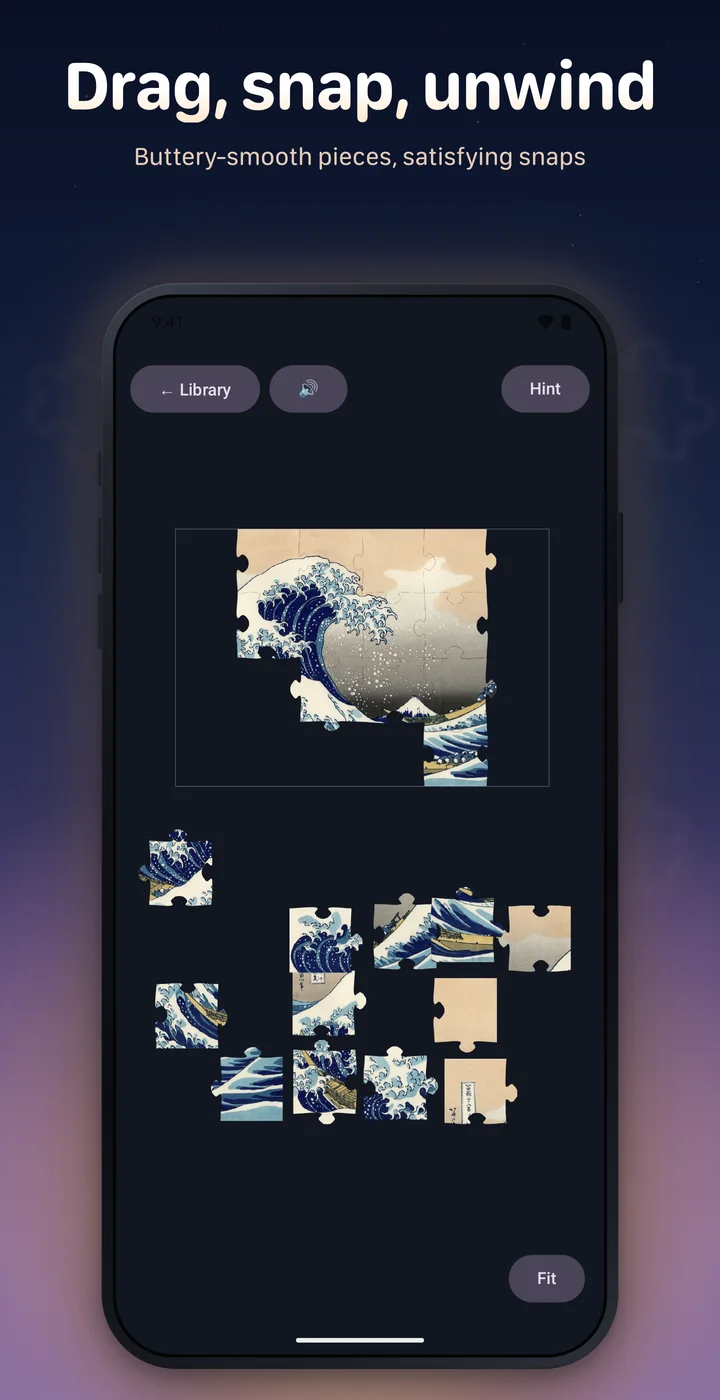 An example of play in Cuzzles, using artwork included with the app. It is not the picture you were sent.